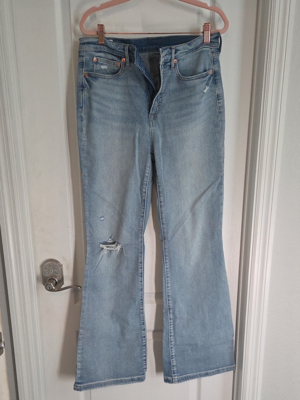 GAP Light Blue Flare Jeans with Knee Distress